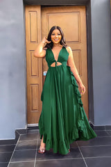 Elegant Ruffle High Waist Crop Top Spaghetti Strap Dress
