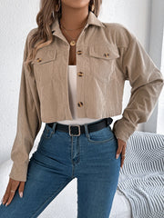 Casual Pocket Long Sleeve Corduroy Short Jacket