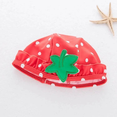 3 Pcs Girl Strawberry Pattern Halterneck Swimsuit And Bathing Cap