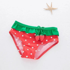 3 Pcs Girl Strawberry Pattern Halterneck Swimsuit And Bathing Cap