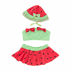 3 Pcs Girl Watermelon Pattern Swimsuit And Bathing Cap