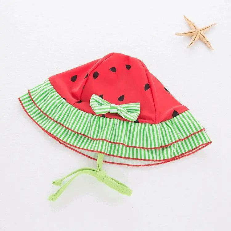 3 Pcs Girl Watermelon Pattern Swimsuit And Bathing Cap
