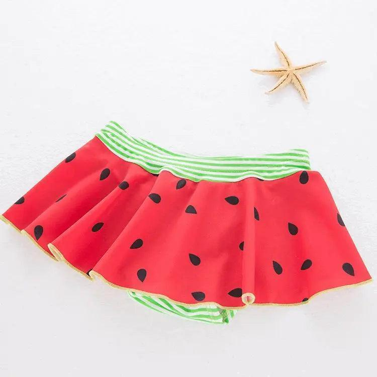 3 Pcs Girl Watermelon Pattern Swimsuit And Bathing Cap