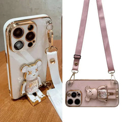 3D Quicksand Bear Holder Bracelet Strap Lanyard Phone Case For iphone