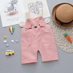Baby Cute Round Neck Short Sleeve Stripe T-Shirt And Cartoon Pattern Suspender Trousers Set