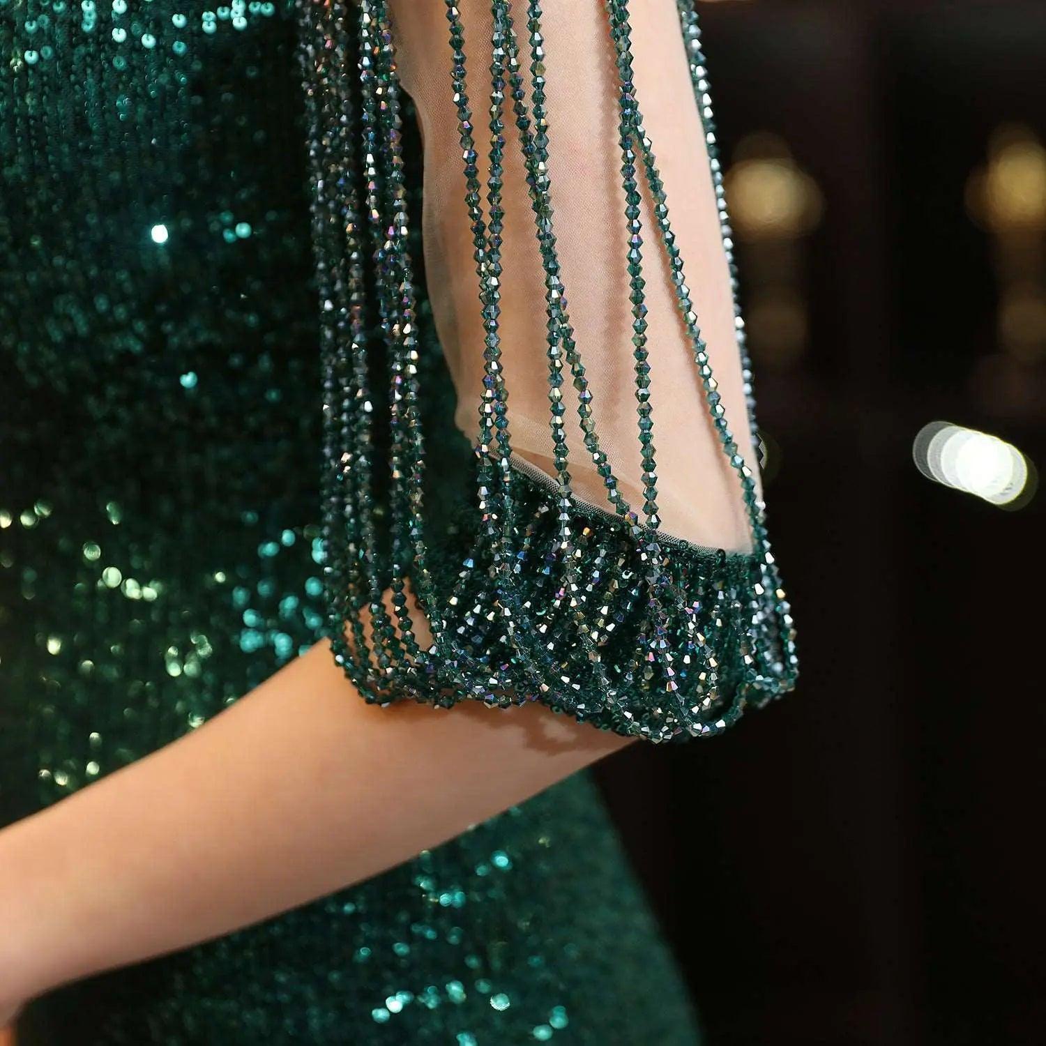Banquet Elegant Long Long Sleeve Sequined Atmosphere Queen Fishtail Evening Dress Formal Gown