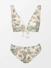 Bikini two-piece deep V-neck strappy sexy mid-waist swimsuit