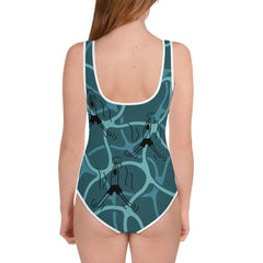 Blue Ocean Print Youth Swimsuit