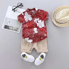 Boys Short Sleeve Floral Print Shirt And Shorts 2pcs Set