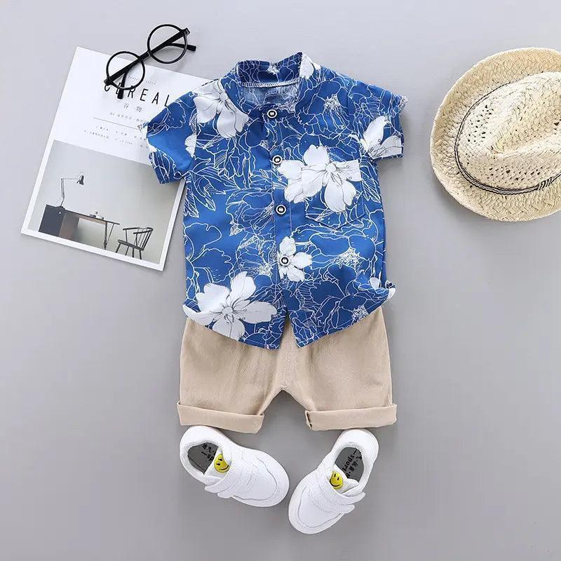 Boys Short Sleeve Floral Print Shirt And Shorts 2pcs Set