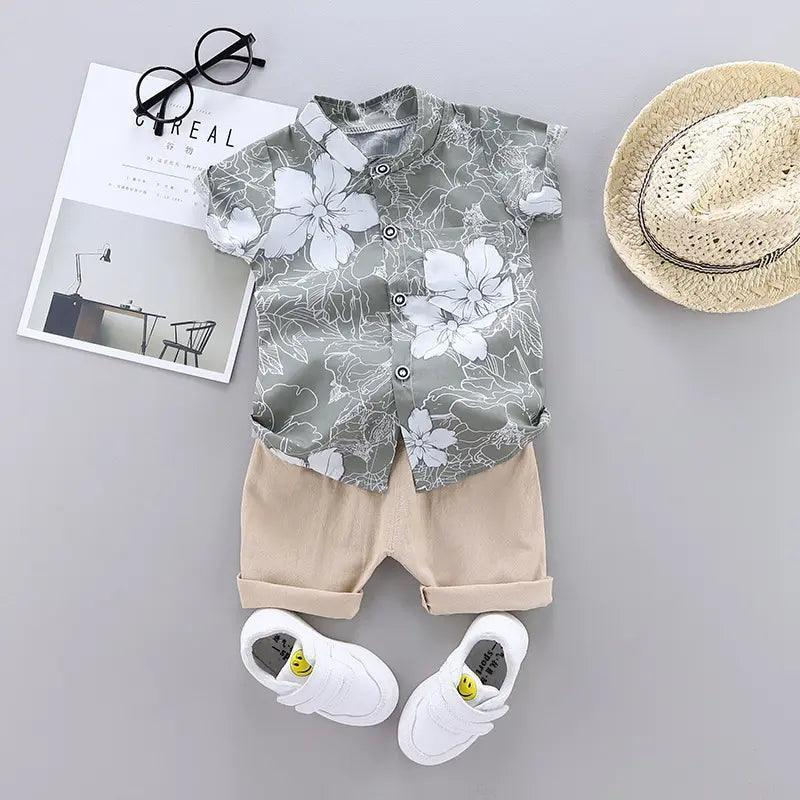 Boys Short Sleeve Floral Print Shirt And Shorts 2pcs Set