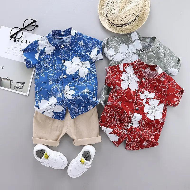 Boys Short Sleeve Floral Print Shirt And Shorts 2pcs Set