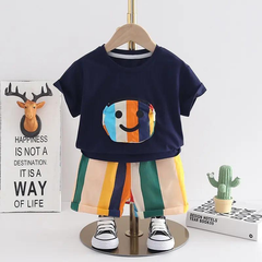 Boys Short Sleeve Strip Pocket T-Shirt And Shorts 2pcs Set
