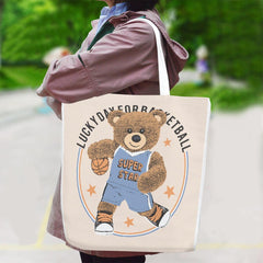 Cute Bear Canvas Bag With Shoulder Strap