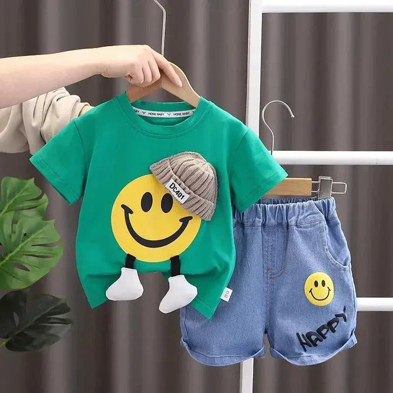 Children Cartoon Short Sleeve Pullover T-Shirt 2PCS Set