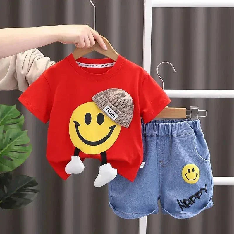 Children Cartoon Short Sleeve Pullover T-Shirt 2PCS Set
