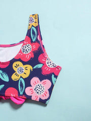 Children Kids Baby Fashion Girls Cute Flower Print Split Swimsuit 2pcs Set