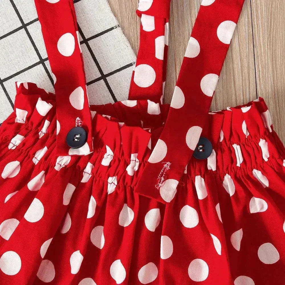 Children Kids Baby Fashion Girls Long Sleeve T-Shirt Top And Dot Strap Skirt Set