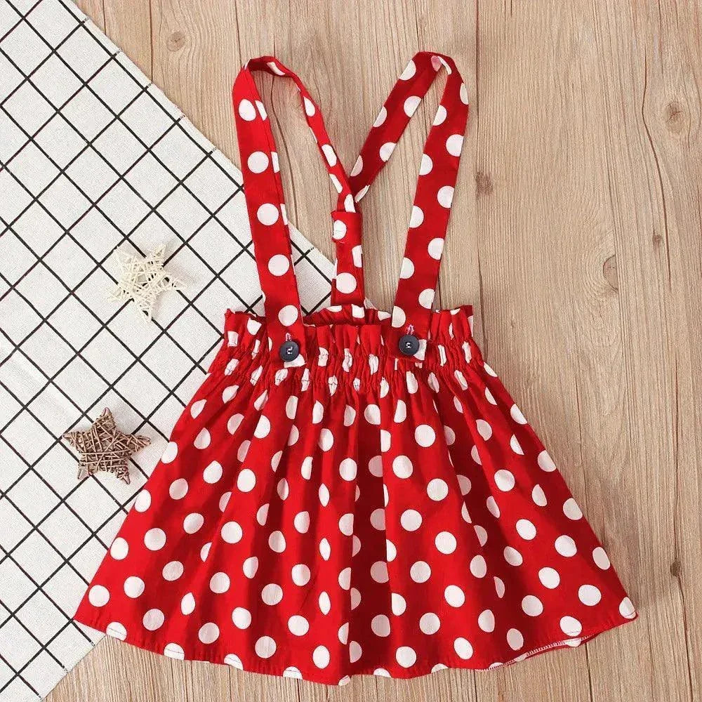 Children Kids Baby Fashion Girls Long Sleeve T-Shirt Top And Dot Strap Skirt Set
