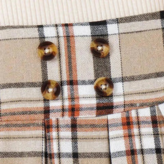 Children Kids Toddlers Fashion Girls Basic Casual Short Sleeve Lapel Bow Top And Plaid Skirt 2pcs Set