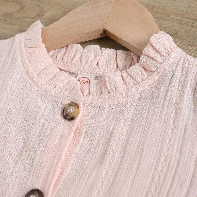 Children Kids Toddlers Fashion Girls Solid Color Short Sleeve Top And Flower Strap Skirt 2pcs Set