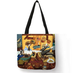 Customize Oil Painting Cat Shopping Bag