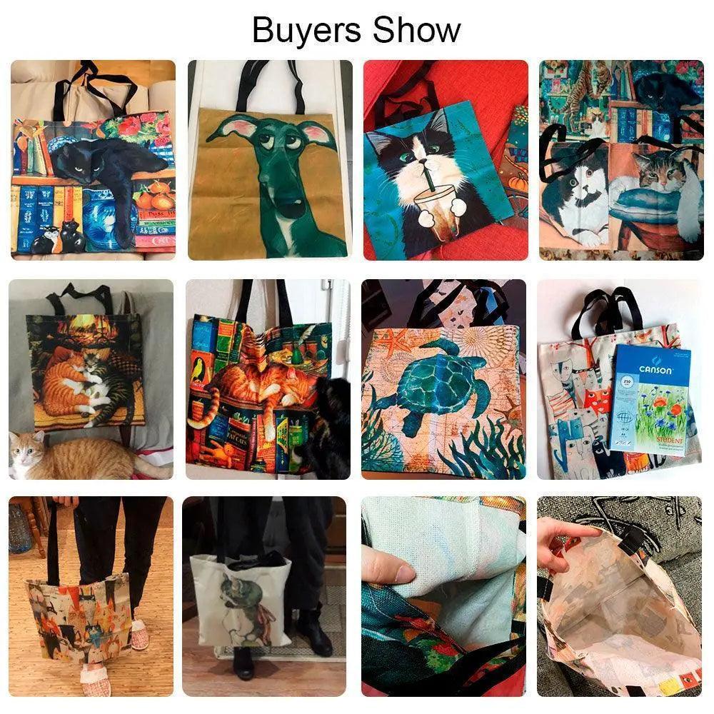 Customize Oil Painting Cat Shopping Bag
