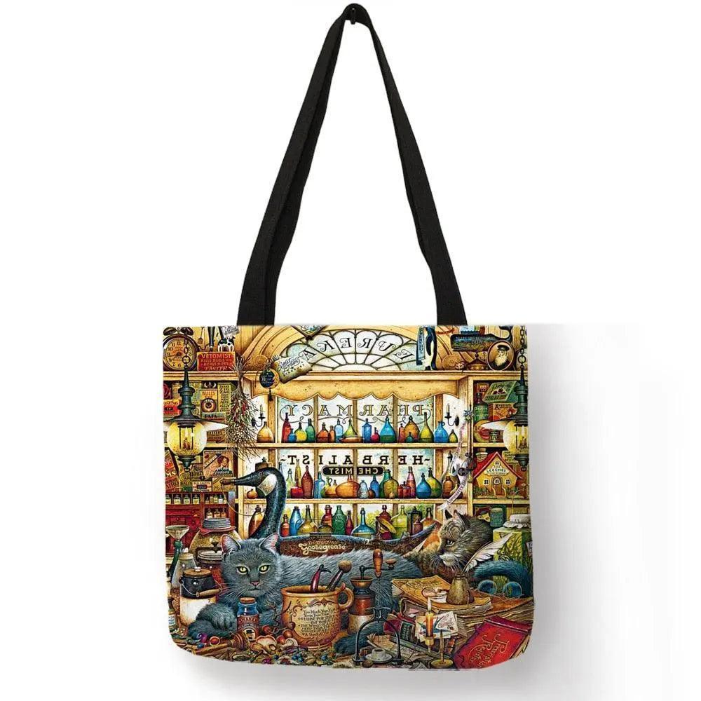 Customize Oil Painting Cat Shopping Bag