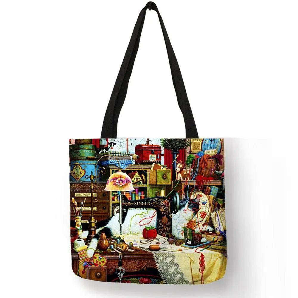 Customize Oil Painting Cat Shopping Bag