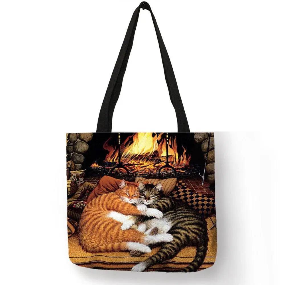 Customize Oil Painting Cat Shopping Bag