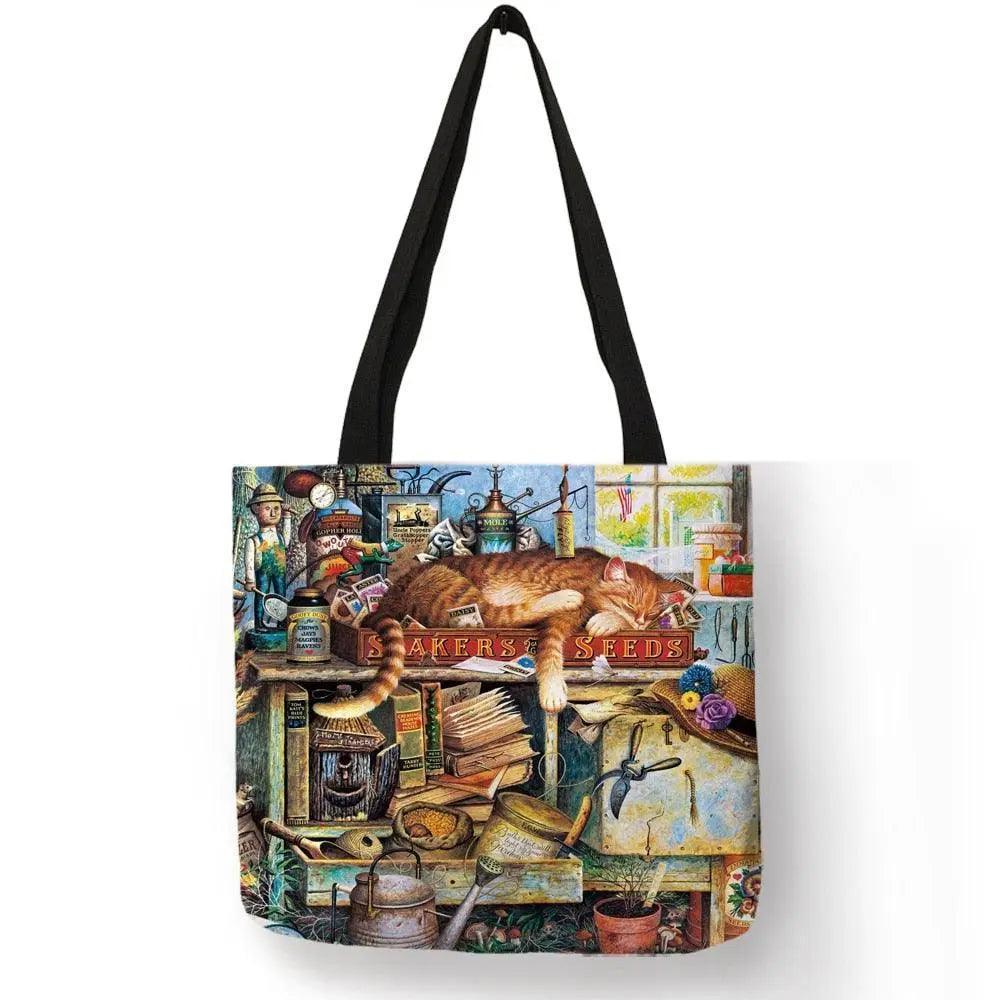 Customize Oil Painting Cat Shopping Bag