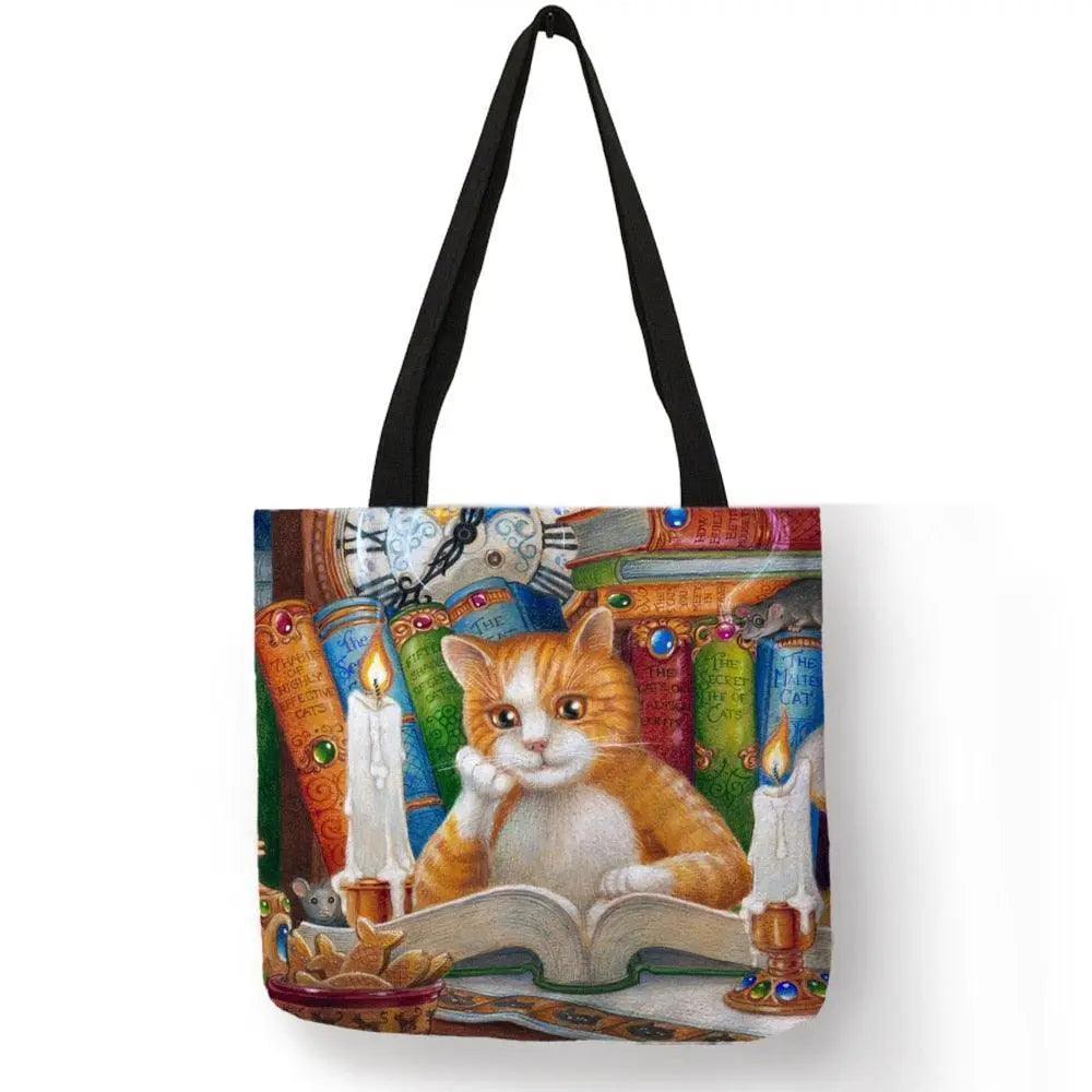Customize Oil Painting Cat Shopping Bag