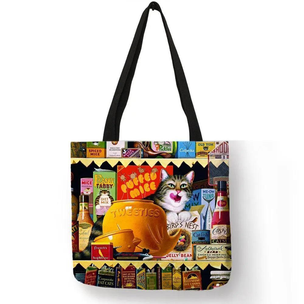 Customize Oil Painting Cat Shopping Bag