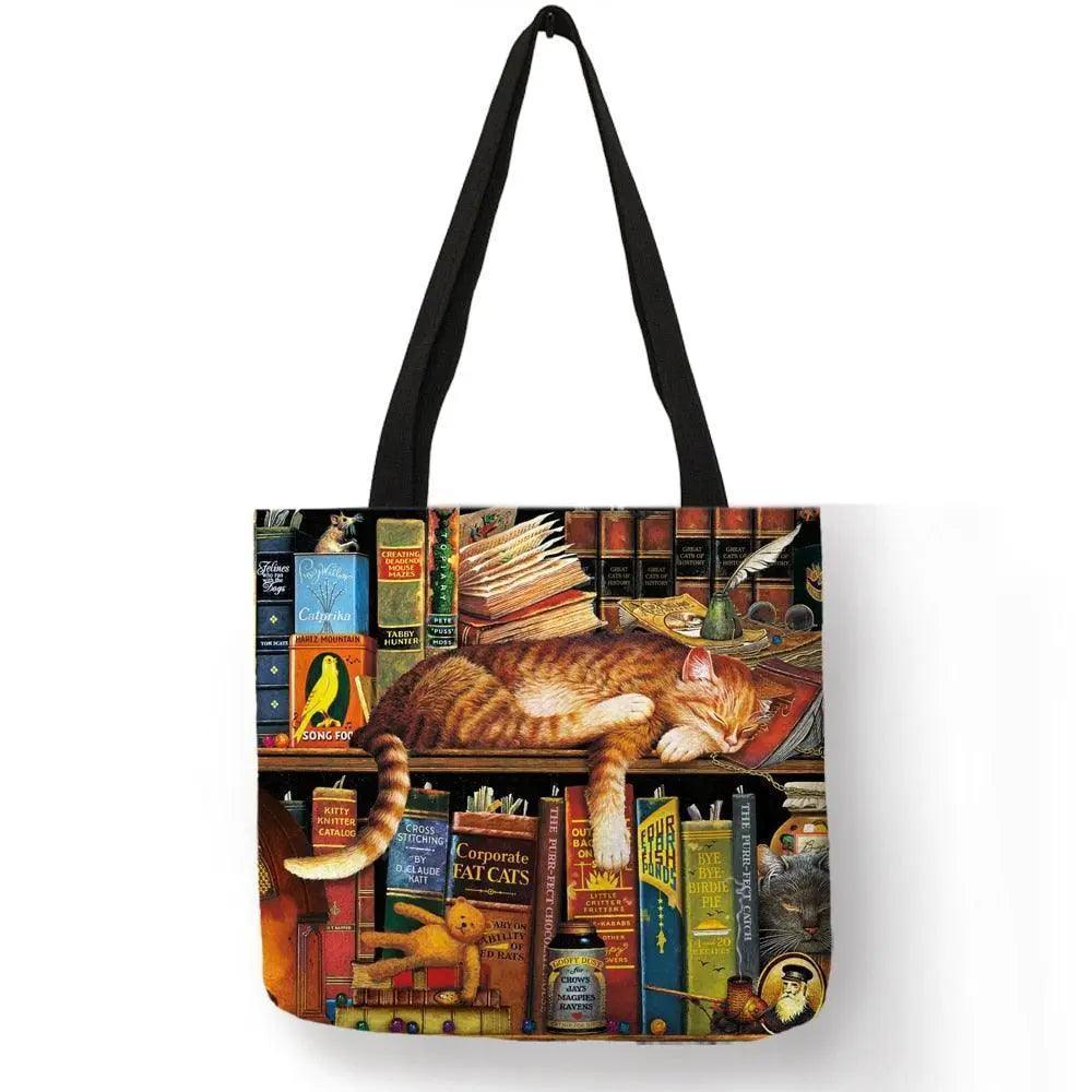 Customize Oil Painting Cat Shopping Bag