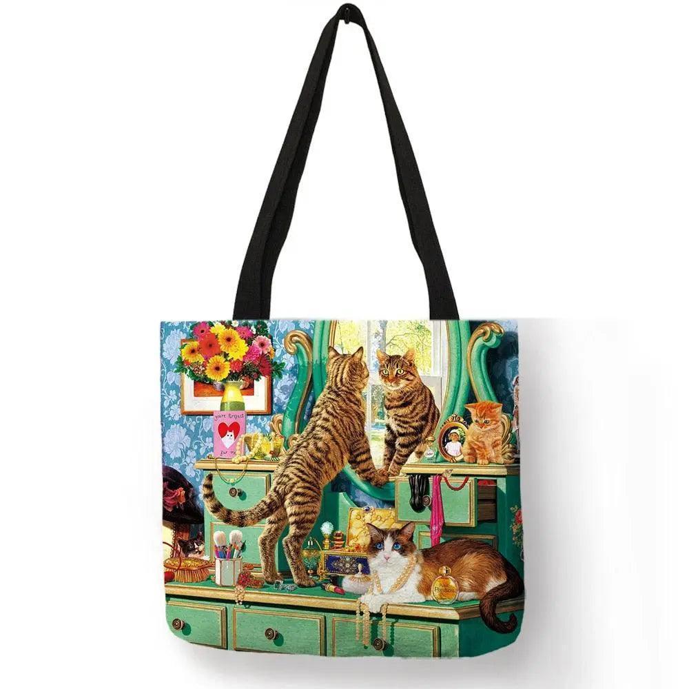 Customize Oil Painting Cat Shopping Bag