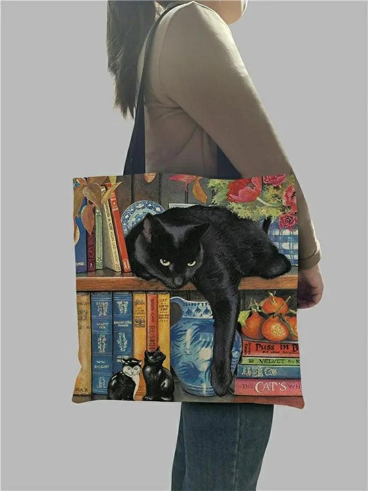Customize Oil Painting Cat Shopping Bag