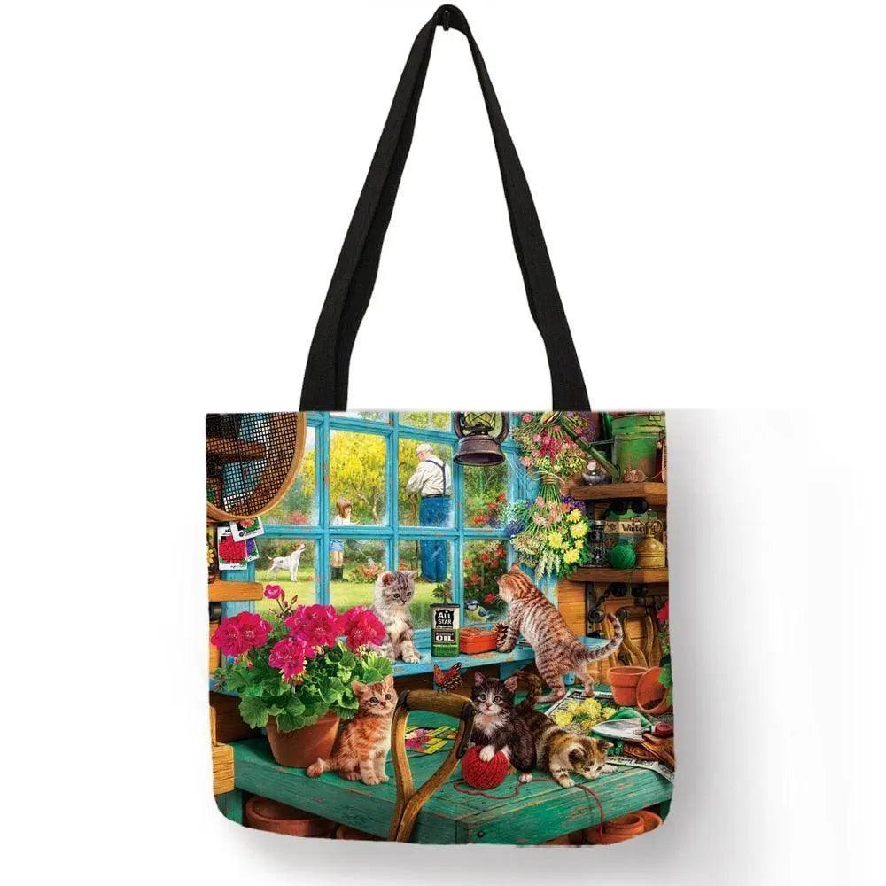 Customize Oil Painting Cat Shopping Bag