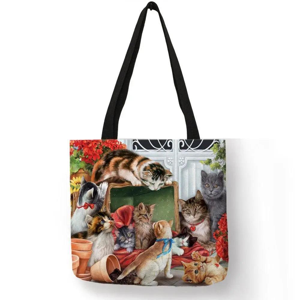 Customize Oil Painting Cat Shopping Bag