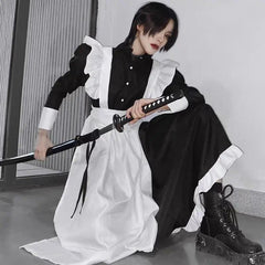 Cute Japanese Lolita Dress Anime Maid Outfit Loli Black Maid Dress