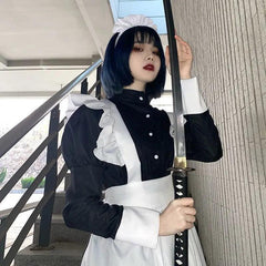 Cute Japanese Lolita Dress Anime Maid Outfit Loli Black Maid Dress