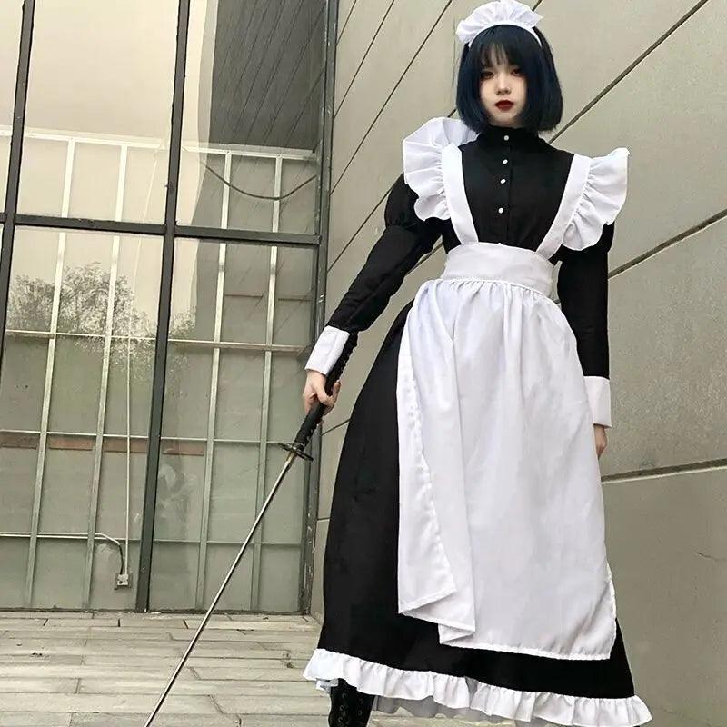 Cute Japanese Lolita Dress Anime Maid Outfit Loli Black Maid Dress