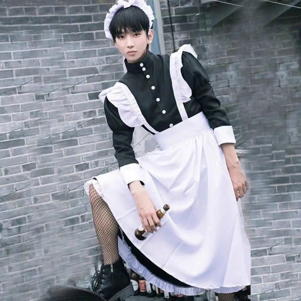 Cute Japanese Lolita Dress Anime Maid Outfit Loli Black Maid Dress