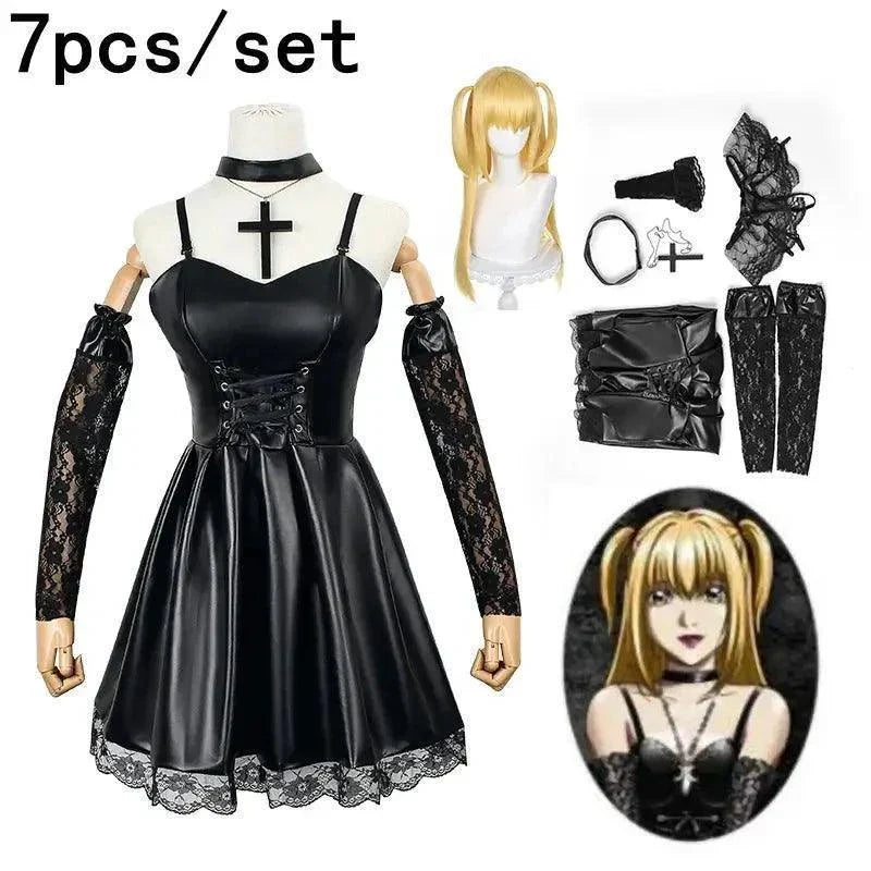 Death Note Cosplay Costume Misa Amane Imitation Leather Sexy Dress Sets