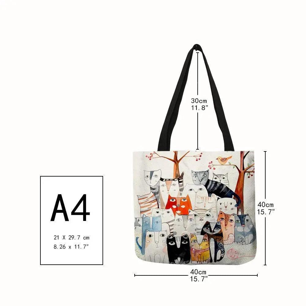Design Cute Kawaii Cartoon Anime Cat Print Linen Tote Bag