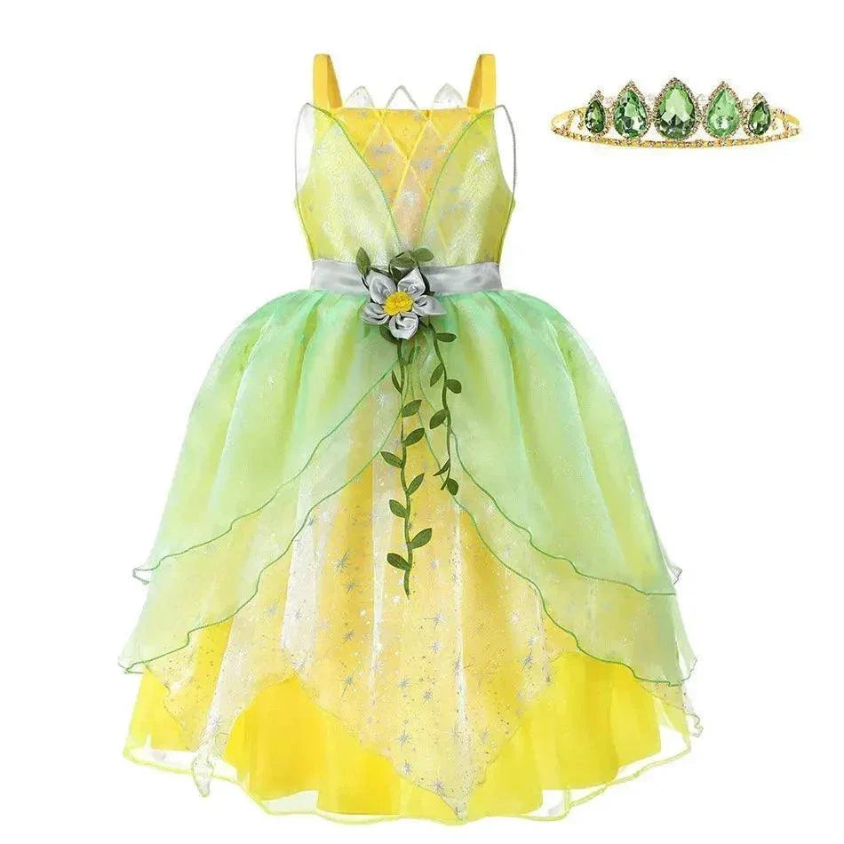 Dressy Tiana Princess Ball Gown Green Dress for Children Birthday Party