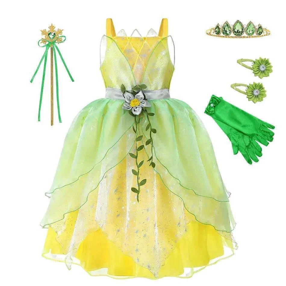 Dressy Tiana Princess Ball Gown Green Dress for Children Birthday Party