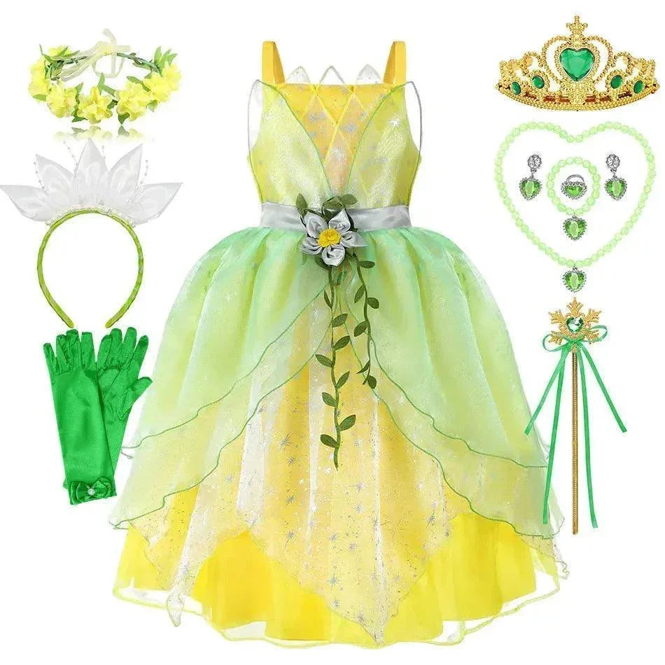 Dressy Tiana Princess Ball Gown Green Dress for Children Birthday Party