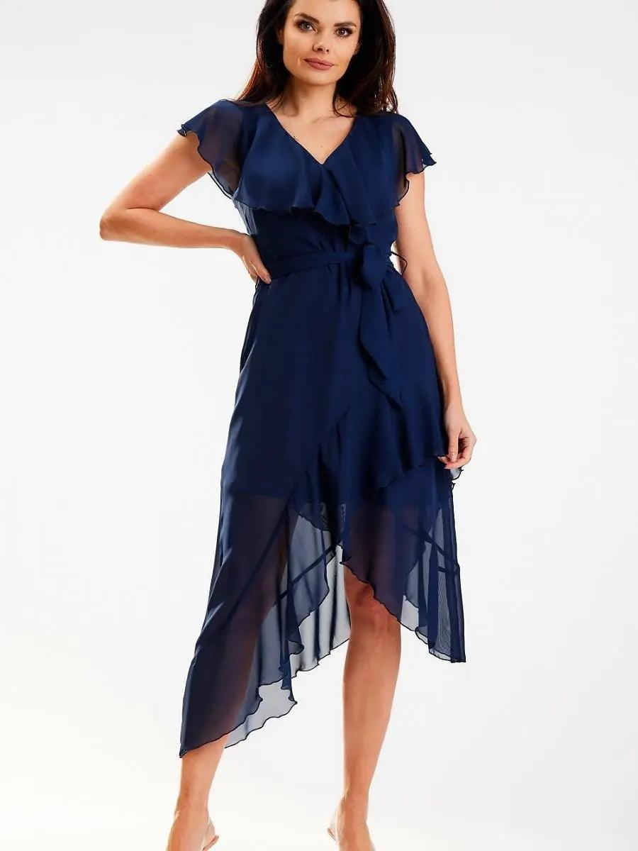Elegant Asymmetrical Cut V-neck Daydress
