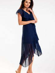 Elegant Asymmetrical Cut V-neck Daydress