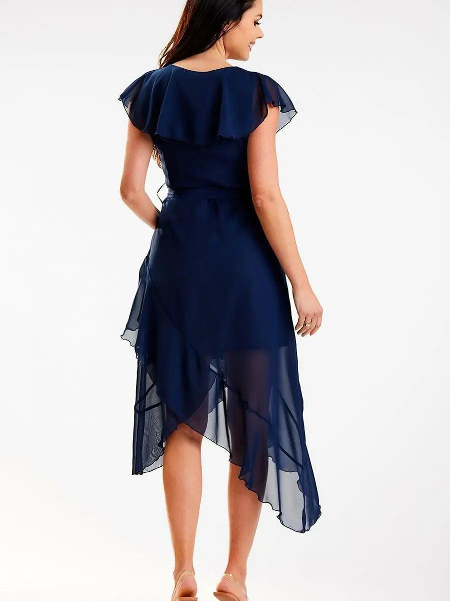 Elegant Asymmetrical Cut V-neck Daydress